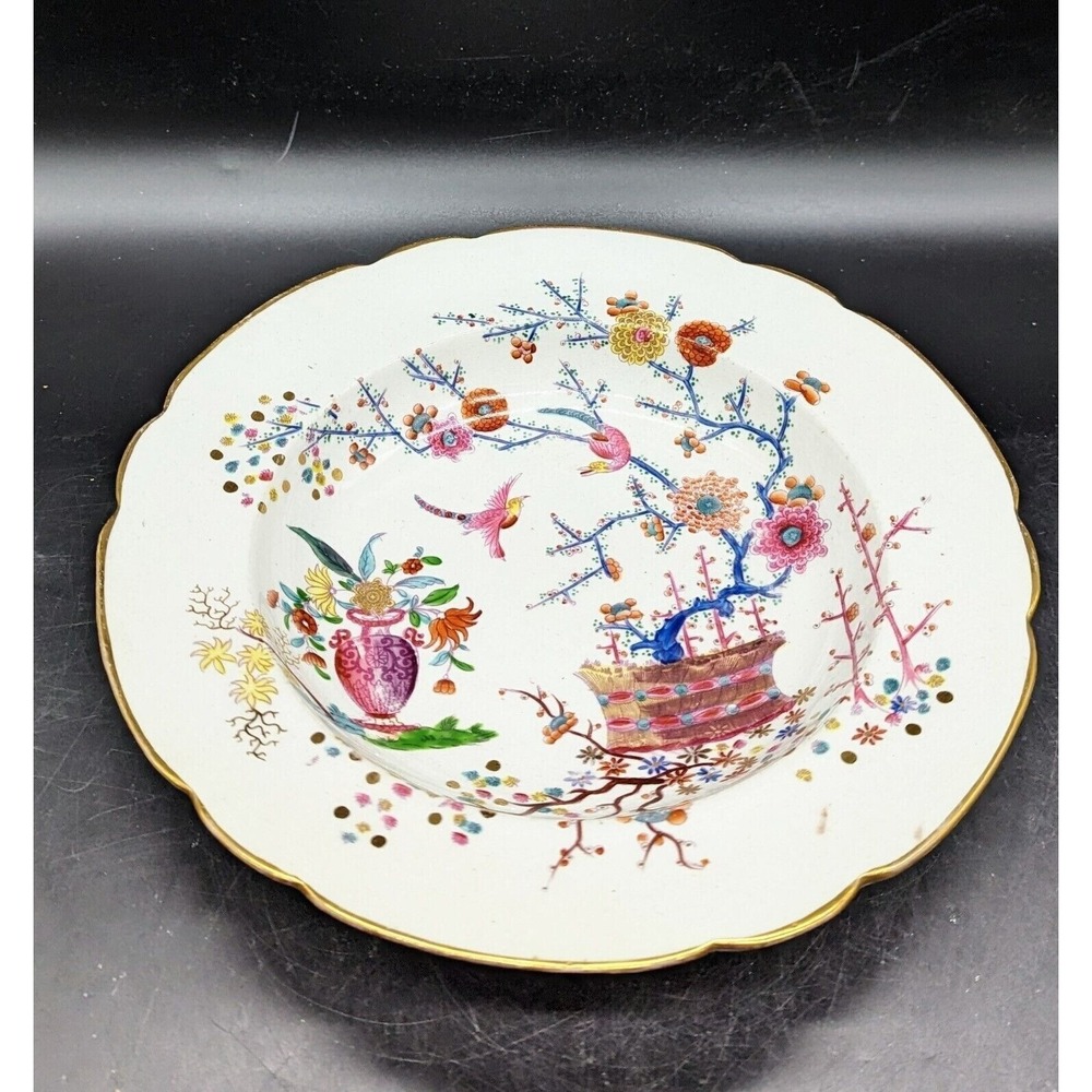 Antique Coalport Kakiemon Style Banded Hedge Chinoiserie Rimmed Soup Bowl 10"